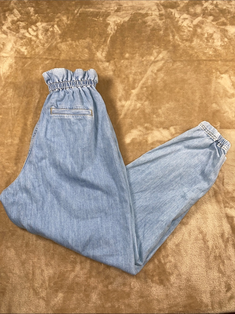 Zara Light Blue Paperbag Baggy Denim Jeans with Elastic Waist